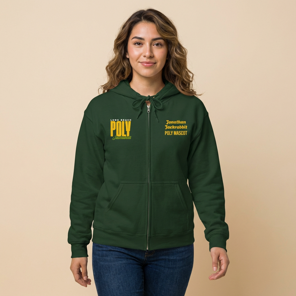 Personalizable Printed Long Beach Poly Jackrabbits Full‑Zip Hoodie