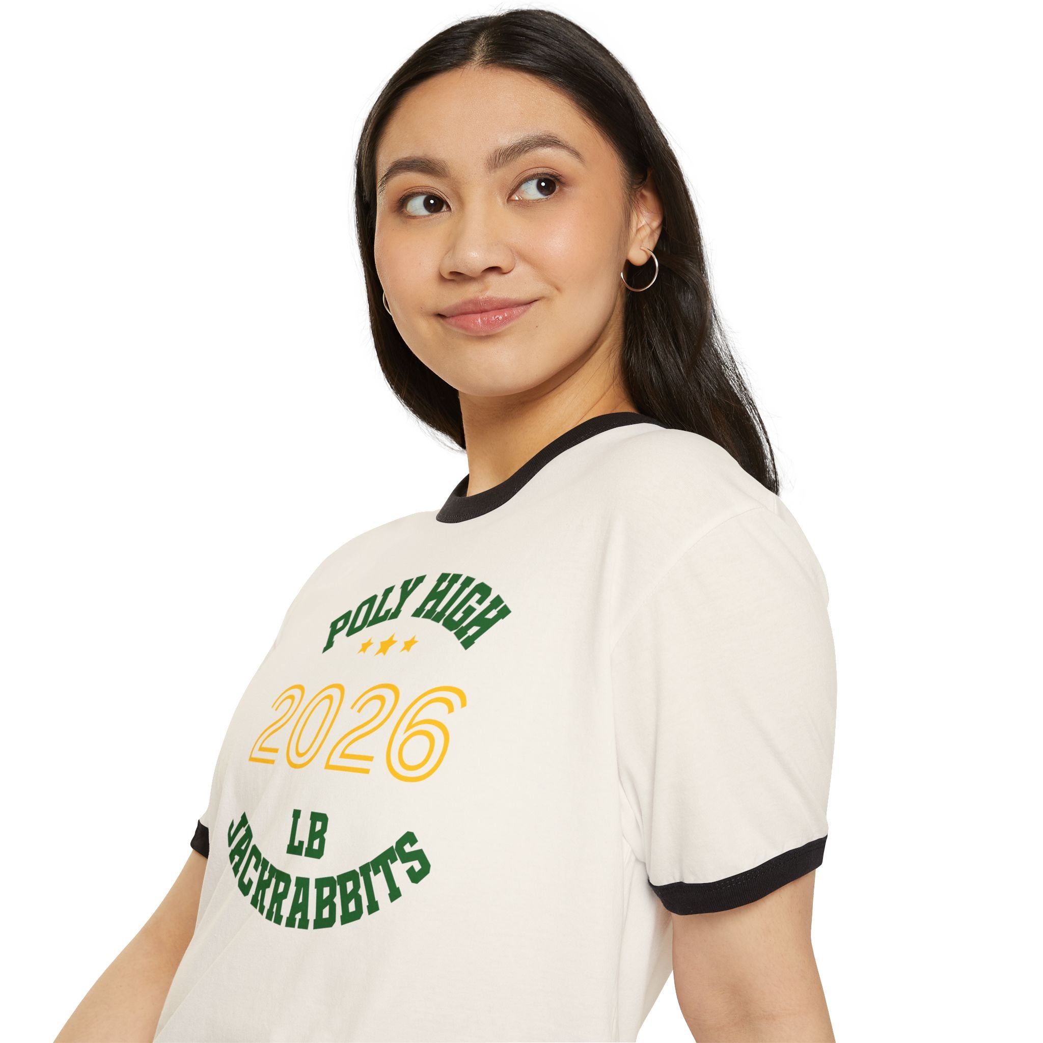 LB Poly Premium Personalizable "Graduation Year" Badge Unisex Ringer T-Shirt
